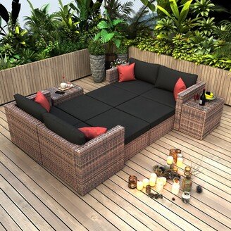 RASOO 10-Piece Brown Wicker Sofa Set with Cushions & Cover