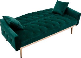 RASOO Velvet Cushion Upholstered Convertible Futon Sofa Bed for Compact Living Space,Apartment, Dorm,Adjustable Headrest-AA