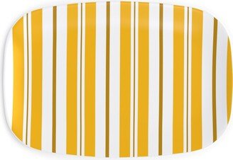 Serving Platters: Gold White And Brown Stripes Serving Platter, Yellow