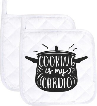 Cooking Is My Cardio Funny Potholder Oven Mitts Cute Pair Kitchen Gloves Cooking Baking Grilling Non Slip Cotton