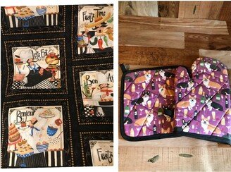 Chef Themed Insulated/Quilted Pot Holder & Oven Mitt Set/Individual, Made To Order