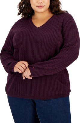 Plus Size Cable-Knit V-Neck Ivy Sweater