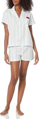 Womens Stripe Button Down Pajama Shorts Set