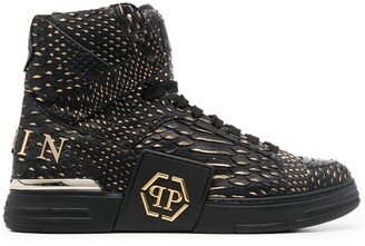 Snakeskin-Effect High-Top Sneakers-AA