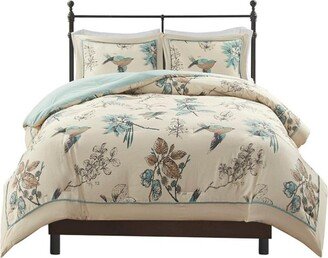 Gracie Mills 3-pc Cotton Twill Printed Comforter Set, Beige - King