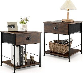 Tangkula 2PCS 2-tier Nightstand Bedside End Sofa Coffee Table Bedroom Living Room