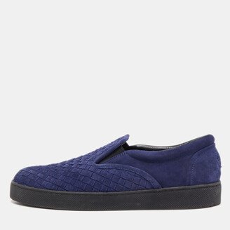 Navy Blue Suede Intrecciato Slip On Sneakers Size 44