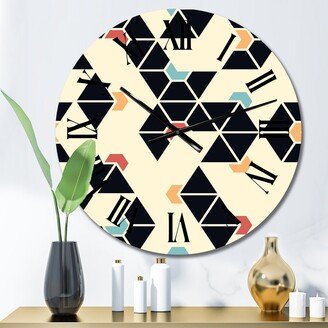 Designart 'Black And Beige Retro Geometrics' Patterned wall clock