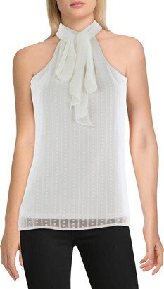 Petites Womens Tie Neck Mock Neck Halter Top