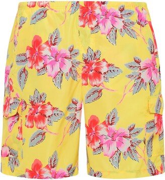 Hibiscus-Printed Elasticated Waistband Swim Shorts