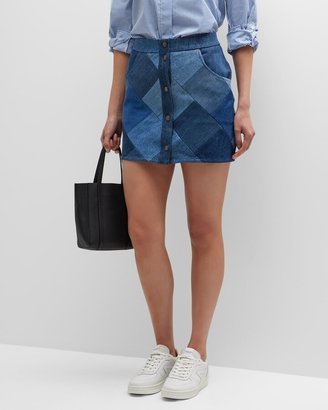 The Square Patchwork Denim Mini Skirt