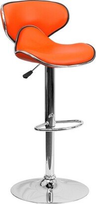 Contemporary Cozy Mid-Back Orange Vinyl Adjustable Height Barstool with Chrome Base