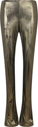 Laminated-Finish Puddle-Hem Stretch Leggings