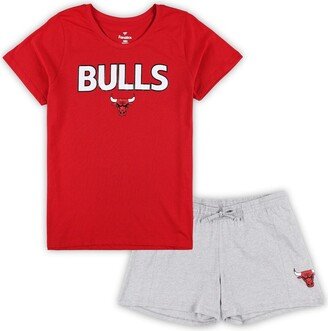 Women's Branded Red, Heather Gray Chicago Bulls Plus Size T-shirt and Shorts Combo Set - Red, Heather Gray