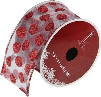 Northlight Silver and Red Glittering Polka Dots Christmas Wired Craft Ribbon 2.5