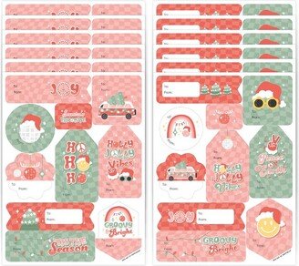 Big Dot of Happiness Groovy Christmas - Assorted Pastel Holiday Party Gift Tag Labels - To and From Stickers - 12 Sheets - 120 Stickers
