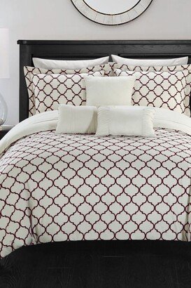 Beige Plymouth Pinch Pleated Reversible Geometric Queen 10-Piece Comforter Set