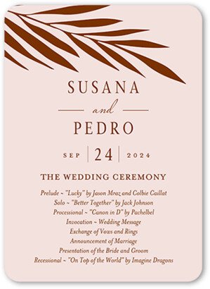 Wedding Program Cards: Brilliant Pampas Wedding Program, Brown, 5X7 Flat Program, Pearl Shimmer Cardstock, Rounded
