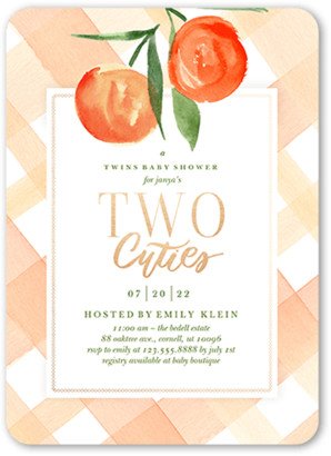 Baby Shower Invitations: Two Cuties Baby Shower Invitation, Orange, 5X7, Matte, Signature Smooth Cardstock, Rounded