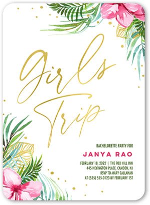 Bachelorette Party Invitations: Girls Trip Bachelorette Party Invitation, White, 5X7, Standard Smooth Cardstock, Rounded