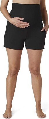 Cozy Fleece Maternity Fold-Over Shorts (Black) Women's Clothing