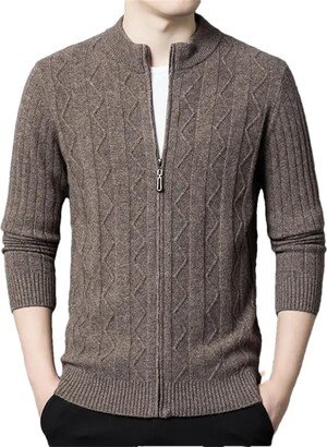 Generic Men's Autumn Fahsion Cashmere Sweater Men's Zipper Knitted Cardigan Men's Coat Brown