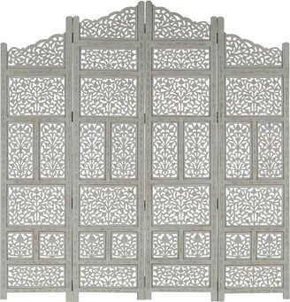 Hand carved 4-Panel Room Divider Gray 63