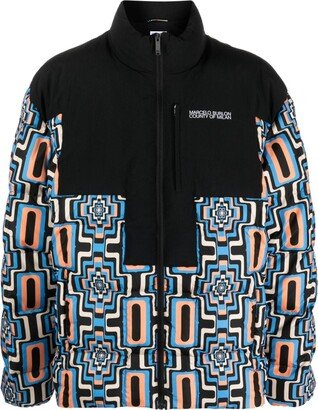 Geometric-Print Quilted Puffer Jacket