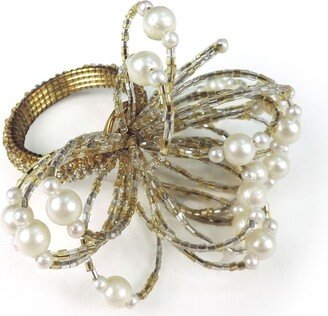 Pearl Flower Napkin Ring - Gold Glass Beaded Fine Quality Beautiful Gift Idea