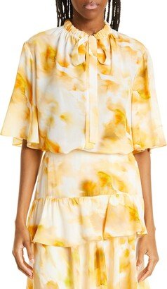 Tie Neck Flutter Sleeve Silk Blouse