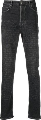 Text-Print Mid-Rise Tapered Jeans