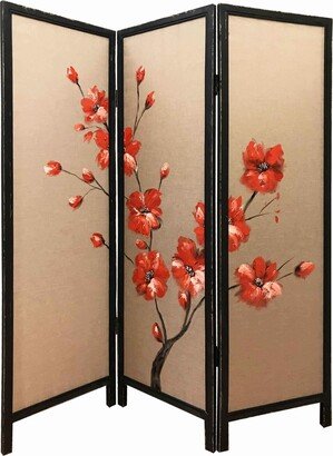 3 Panel Wooden Screen with Hand painted Fabric Design - 63 H x 1 W x 60 L Inches