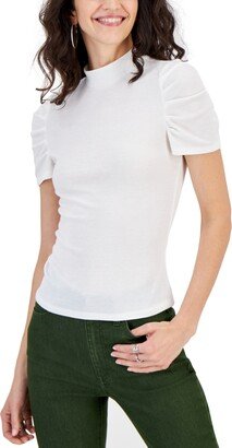 Juniors' Puff-Sleeved Mock-Neck Top