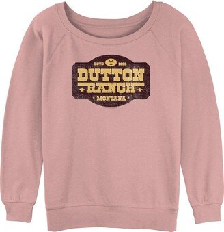 Women's Y Yellowstone Dutton Ranch Distressed Sign Junior's Raglan Pullover with Coverstitch