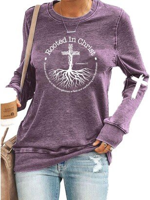 Generic Rooted in Christ Sweatshirt Christian Crewneck Sweatshirts for Women Faith Rooted in Christ Tshirt Womens T Shirts with Encouraging or Christian Sayings Christian Gifts for Women Fuchsia