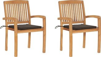 Patio Chairs 2 pcs with Taupe Cushions Solid Teak Wood - 23.6 x 22.6 x 35.4