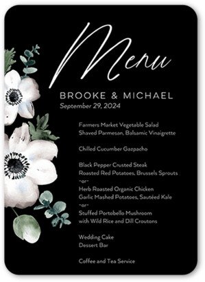 Wedding Menu Cards: Minimal Anemone Wedding Menu, Black, 5X7 Flat Menu, Matte, Signature Smooth Cardstock, Rounded