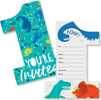 Big Dot of Happiness 1st Birthday Roar Dinosaur - Shaped Fill-In Invites ONEasaurus Dino First Birthday Party Invitation Cards with Envelopes - 12 Ct