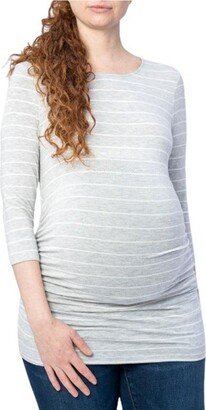 Indigo Poppy 3/4 Sleeve Grey and White Stripe Maternity Top - Light/Pastel Grey