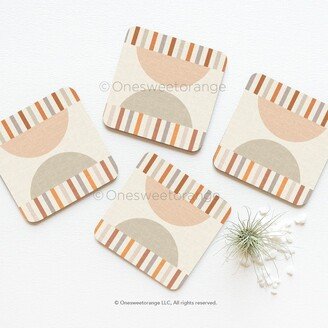 Geometric Coaster Set Of 4 Minimalist Terra Cork Coasters Modern Line Art Gift For Mom 102