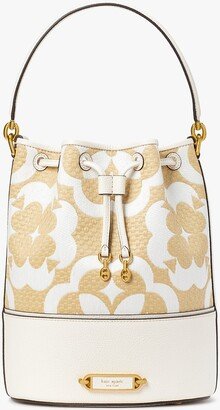 Spade Flower Monogram Raffia Gramercy Medium Bucket Bag