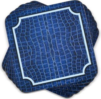 Blue Croc Leather Coaster Set of 6 - 4.25 Square