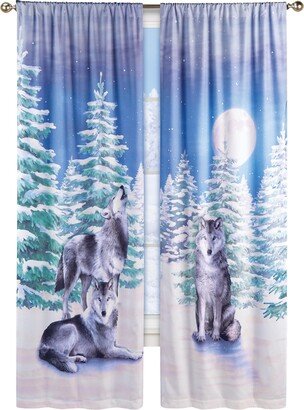 Collections Etc Winter Wolf Scene Window Curtains - Set of 2