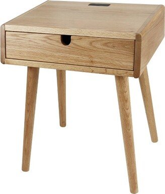 Nightstand with USB Ports Natural Oak - Flora Home