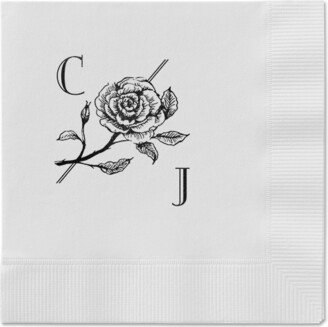 Wedding Napkins: Romantic Rose Napkin, Black, White