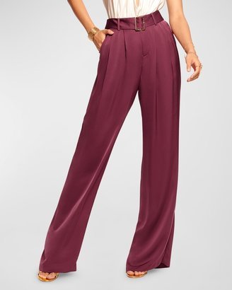 Amaya Belted Satin Wide-Leg Pants