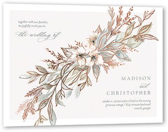 Wedding Invitations: Watercolor Divide Wedding Invitation, Green, Rose Gold Foil, 5X7, Matte, Signature Smooth Cardstock, Square
