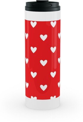 Travel Mugs: Love Hearts - Red Stainless Mug, White, 16Oz, Red