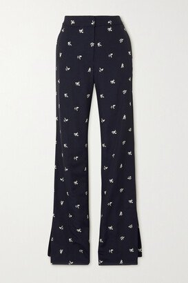 Floral-jacquard Straight-leg Pants - Blue