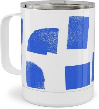 Travel Mugs: Blue Check Stainless Steel Mug, 10Oz, Blue